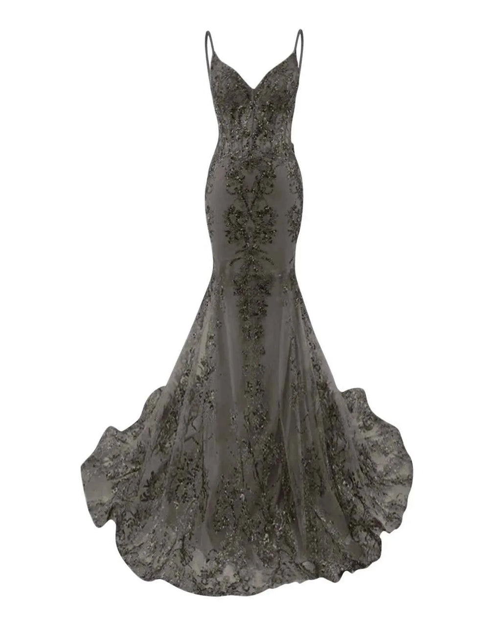 Trumpet Mermaid Long Prom Dress Spaghetti Straps Sparkly Sequin Lace Applique
