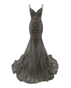Trumpet Mermaid Long Prom Dress Spaghetti Straps Sparkly Sequin Lace Applique