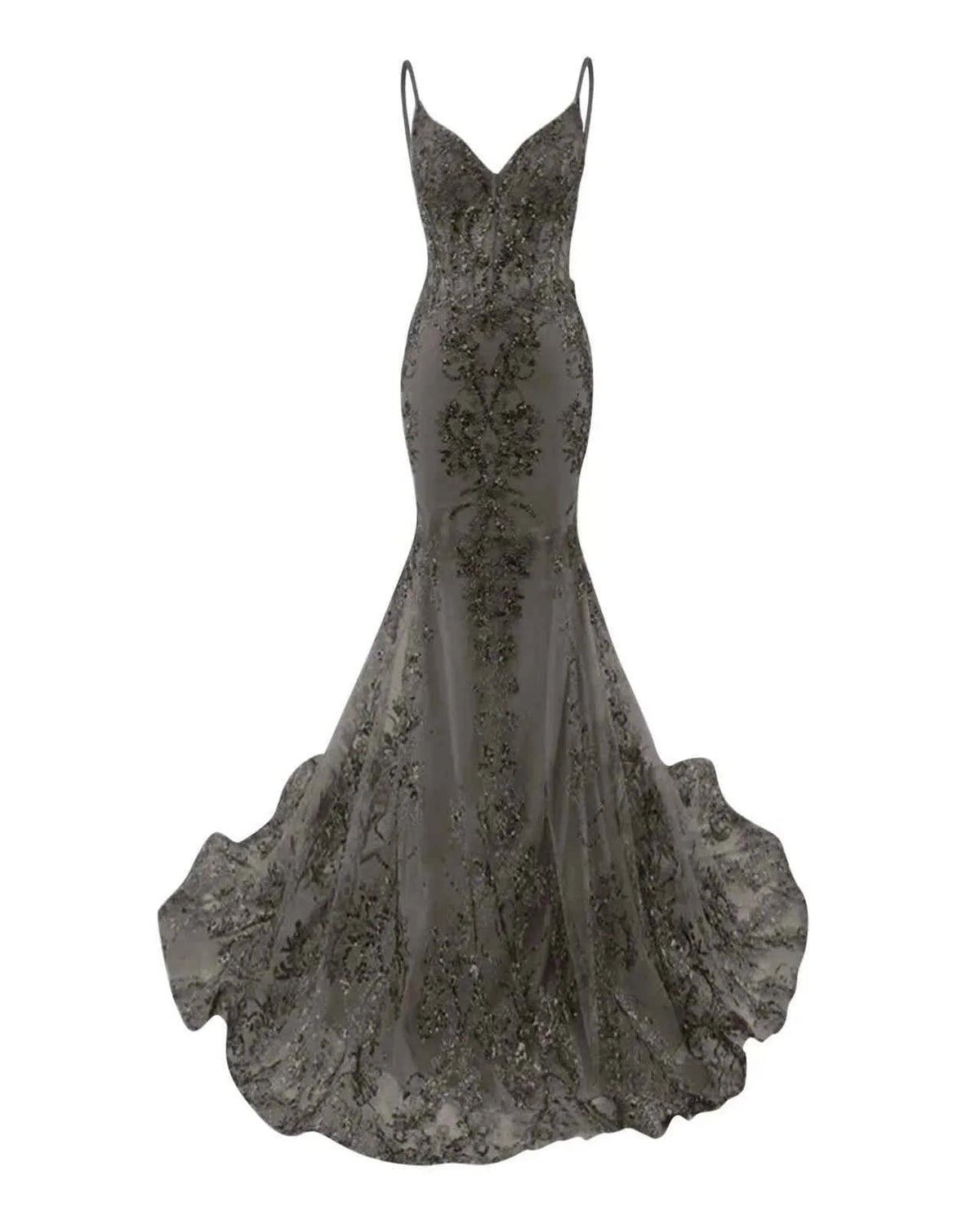 Trumpet Mermaid Long Prom Dress Spaghetti Straps Sparkly Sequin Lace Applique