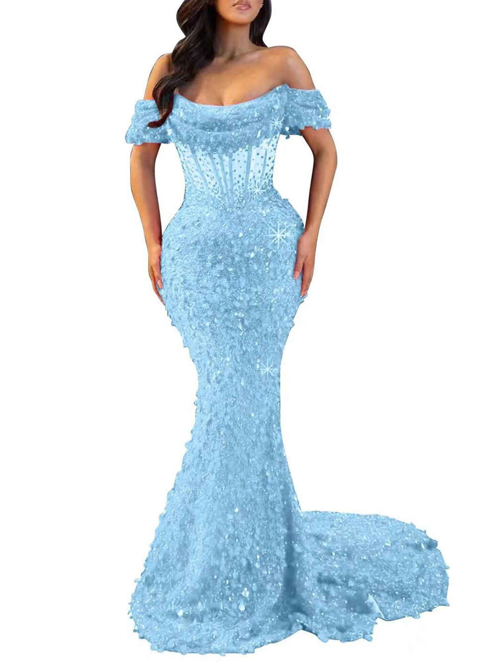 Mermaid Off Shoulder Sequin Prom Dress With Cutout Bodice