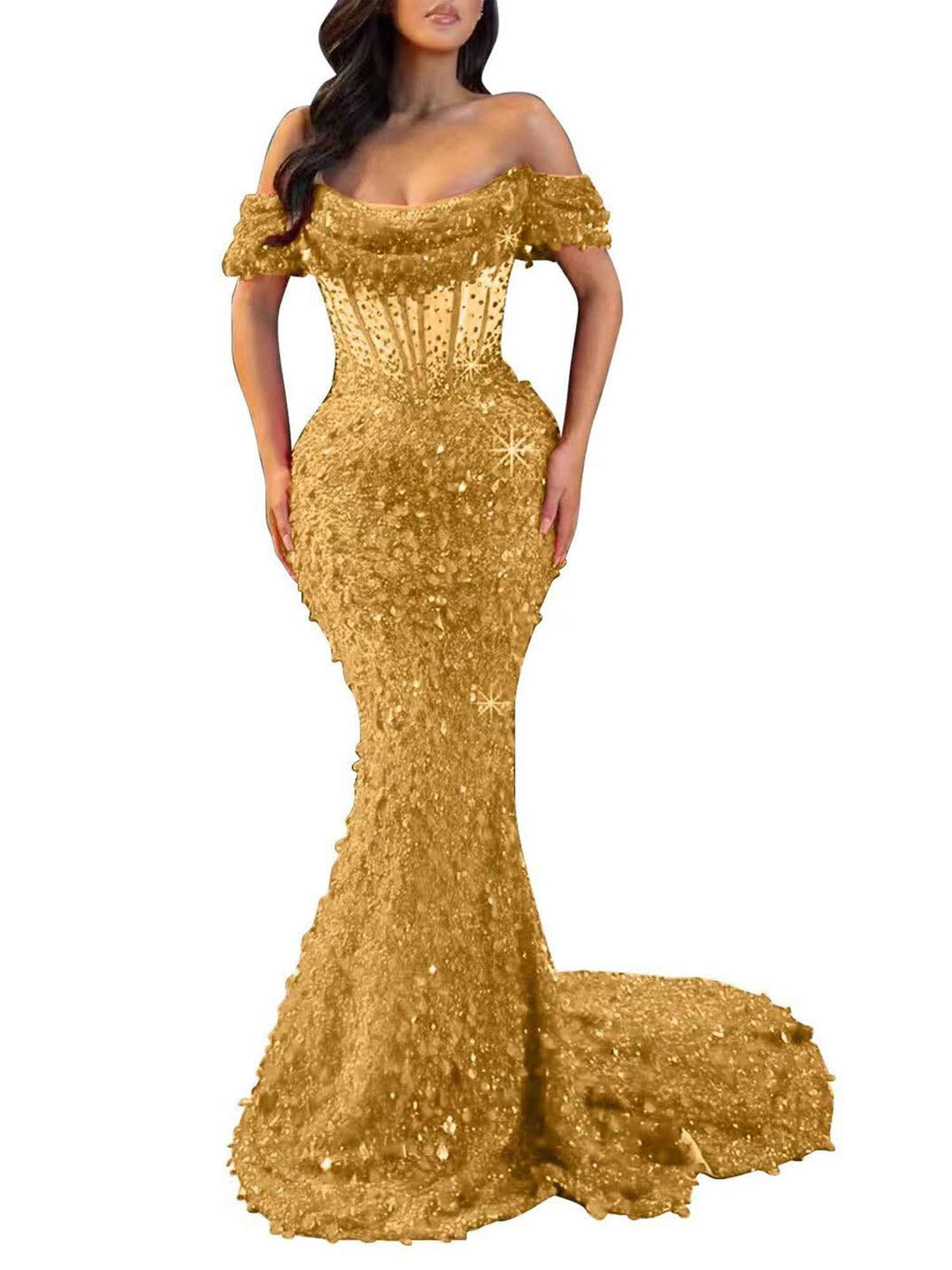 Mermaid Off Shoulder Sequin Prom Dress With Cutout Bodice