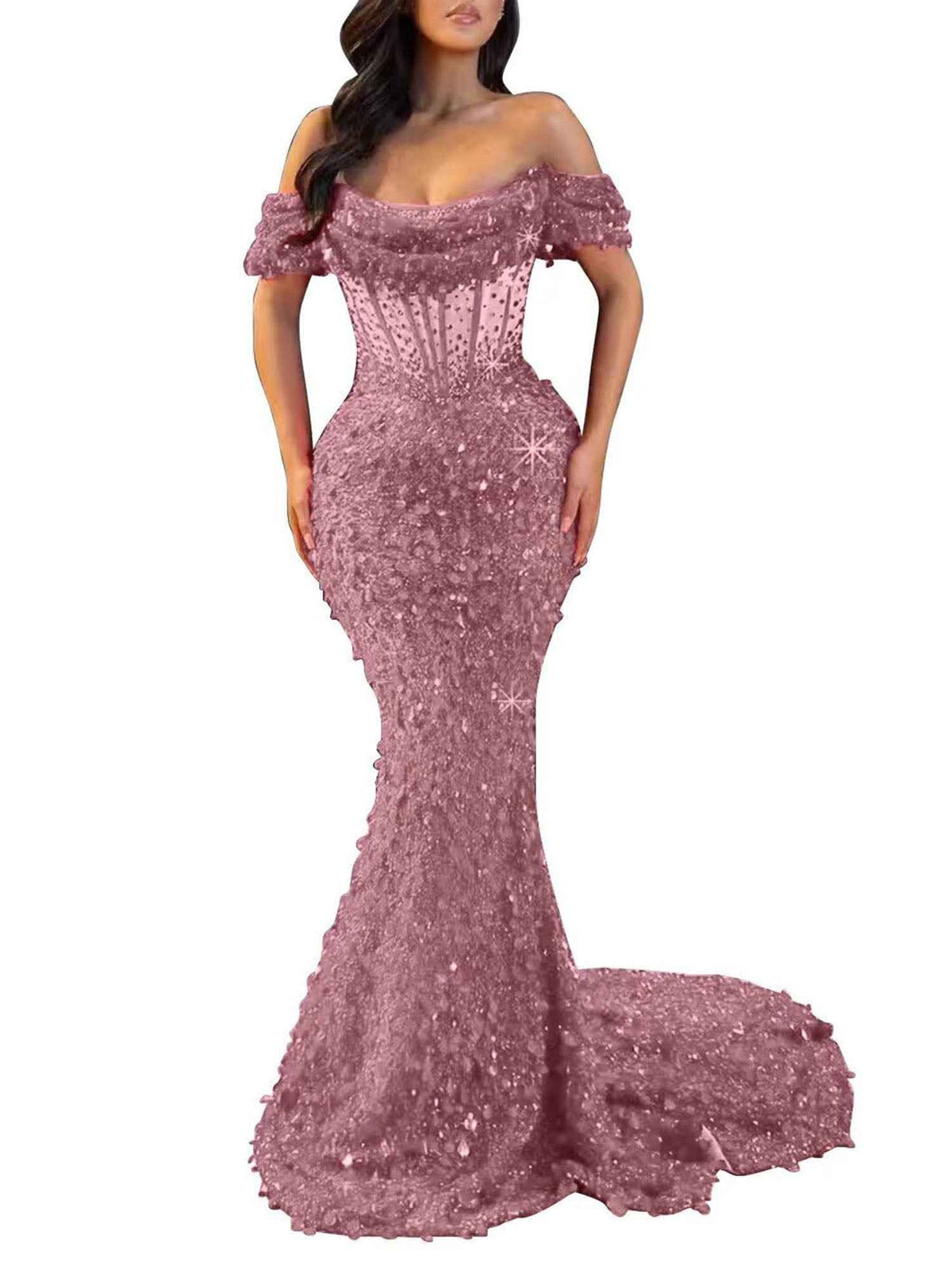 Mermaid Off Shoulder Sequin Prom Dress With Cutout Bodice