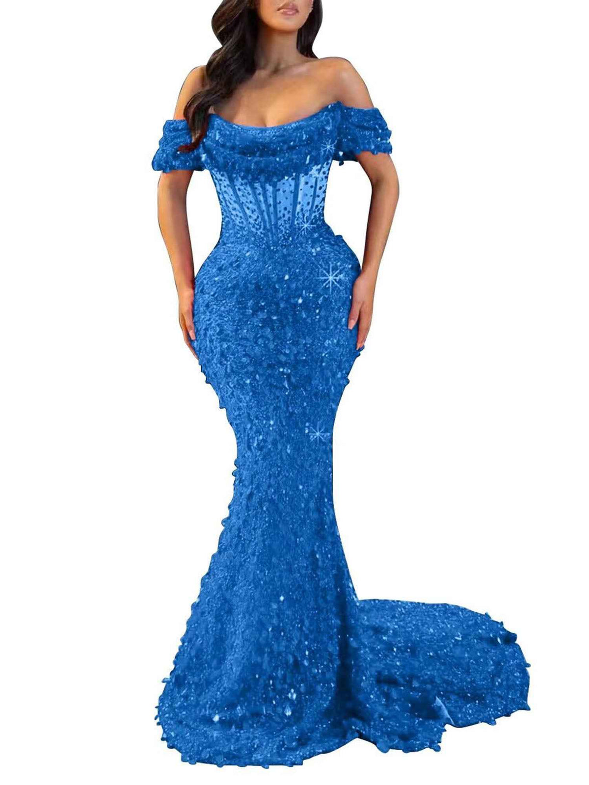 Mermaid Off Shoulder Sequin Prom Dress With Cutout Bodice
