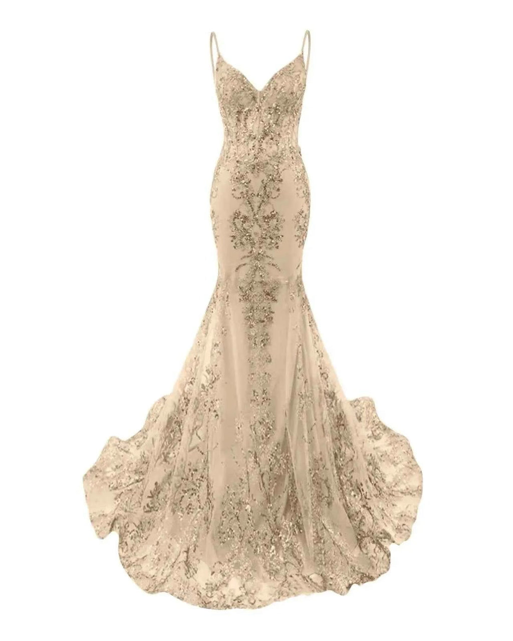 Trumpet Mermaid Long Prom Dress Spaghetti Straps Sparkly Sequin Lace Applique