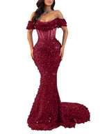 Mermaid Off Shoulder Sequin Prom Dress With Cutout Bodice