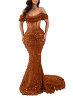 Mermaid Off Shoulder Sequin Prom Dress With Cutout Bodice
