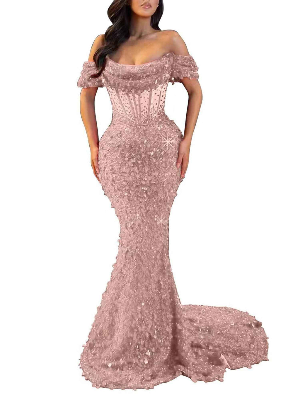 Mermaid Off Shoulder Sequin Prom Dress With Cutout Bodice