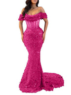Mermaid Off Shoulder Sequin Prom Dress With Cutout Bodice