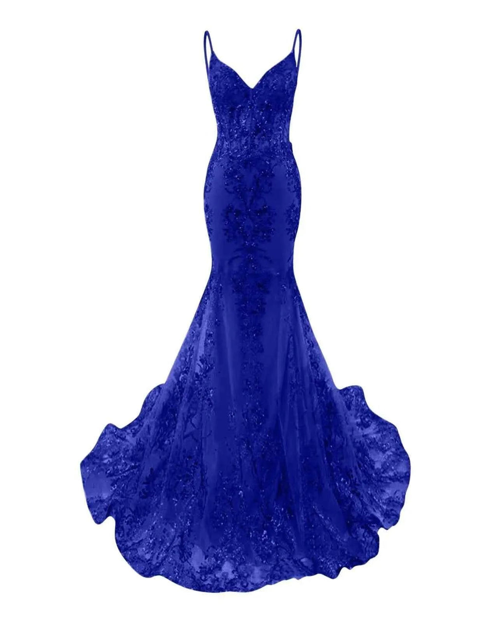 Trumpet Mermaid Long Prom Dress Spaghetti Straps Sparkly Sequin Lace Applique