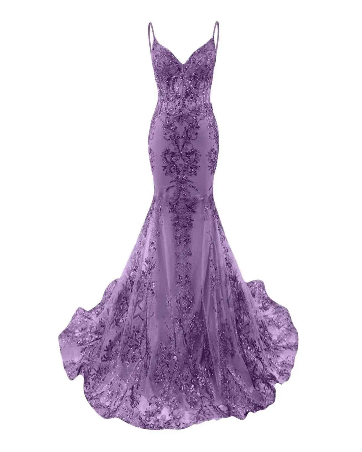 Trumpet Mermaid Long Prom Dress Spaghetti Straps Sparkly Sequin Lace Applique