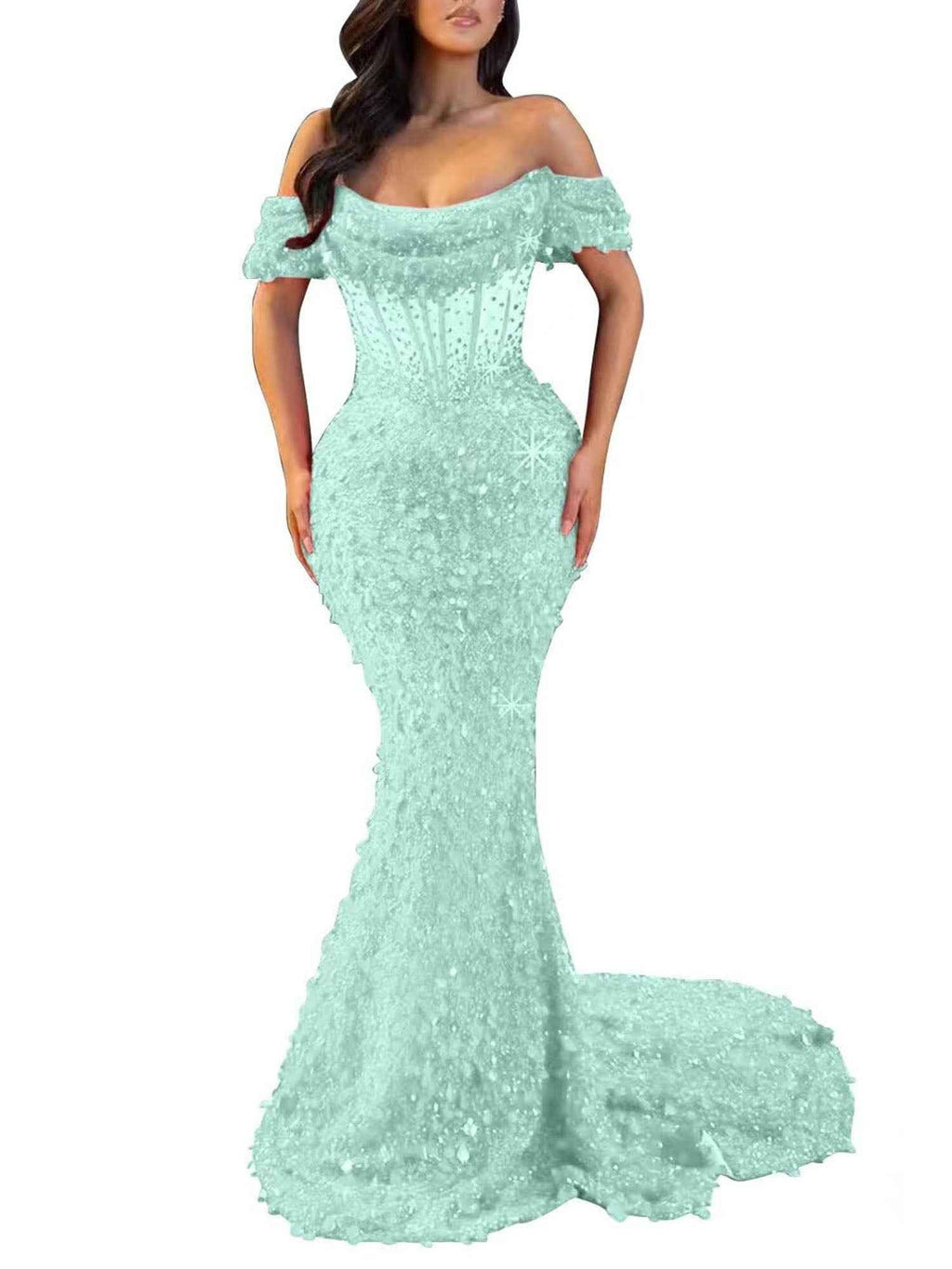 Mermaid Off Shoulder Sequin Prom Dress With Cutout Bodice