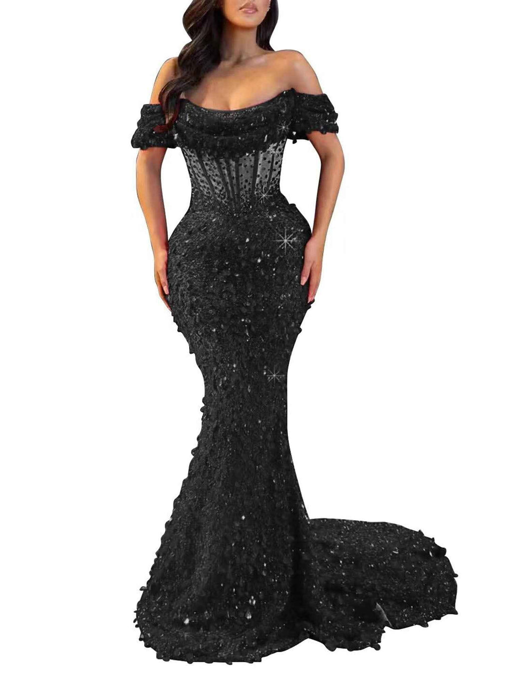 Mermaid Off Shoulder Sequin Prom Dress With Cutout Bodice