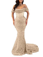 Mermaid Off Shoulder Sequin Prom Dress With Cutout Bodice