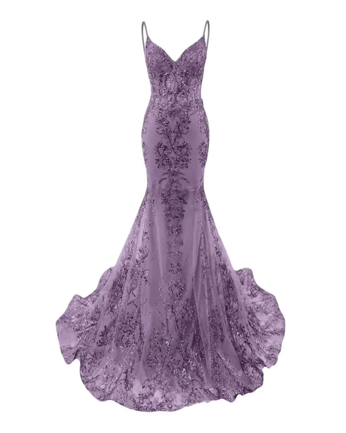 Trumpet Mermaid Long Prom Dress Spaghetti Straps Sparkly Sequin Lace Applique
