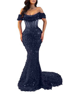 Mermaid Off Shoulder Sequin Prom Dress With Cutout Bodice
