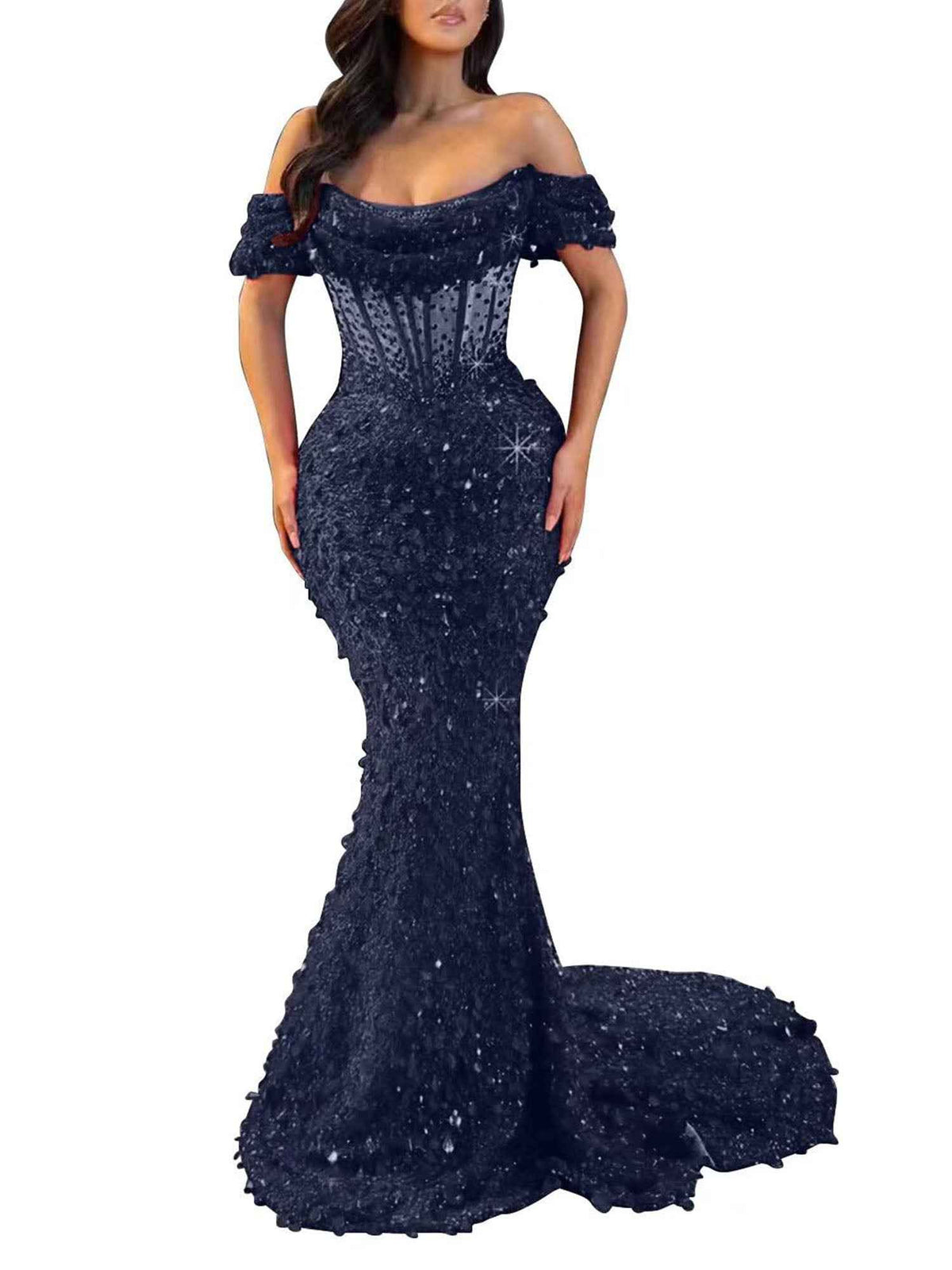 Mermaid Off Shoulder Sequin Prom Dress With Cutout Bodice