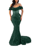 Mermaid Off Shoulder Sequin Prom Dress With Cutout Bodice