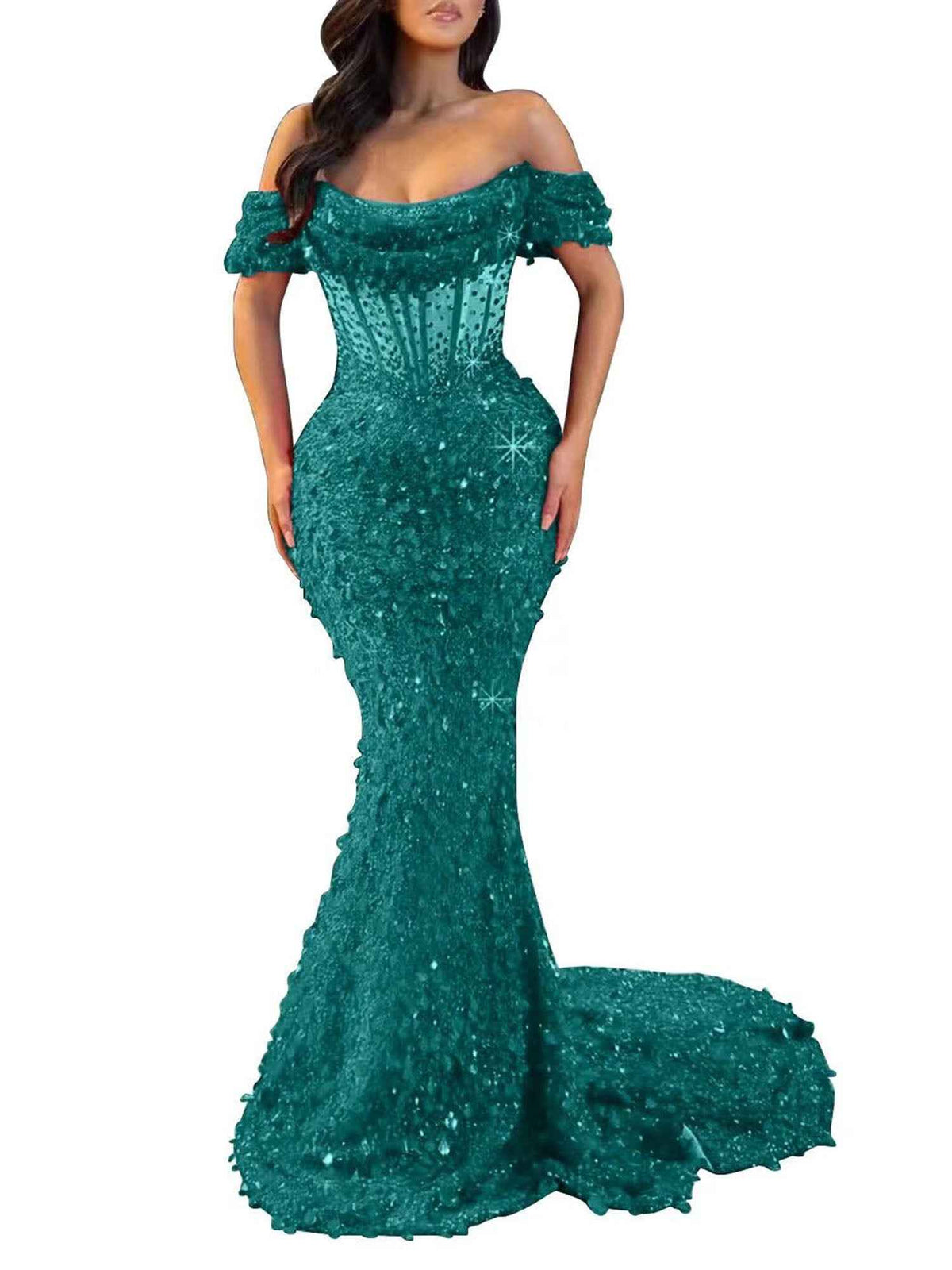 Mermaid Off Shoulder Sequin Prom Dress With Cutout Bodice