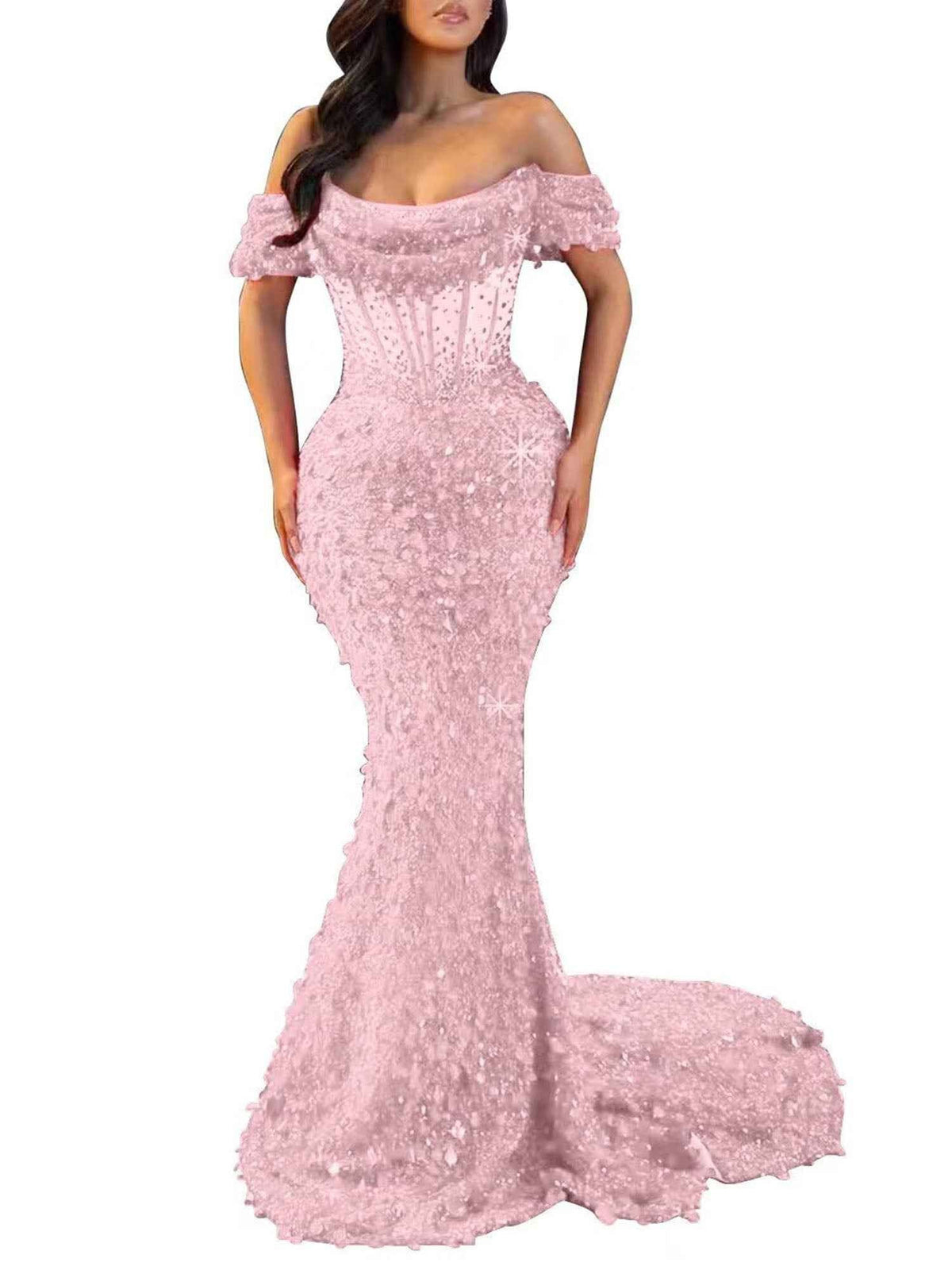 Mermaid Off Shoulder Sequin Prom Dress With Cutout Bodice