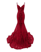 Trumpet Mermaid Long Prom Dress Spaghetti Straps Sparkly Sequin Lace Applique