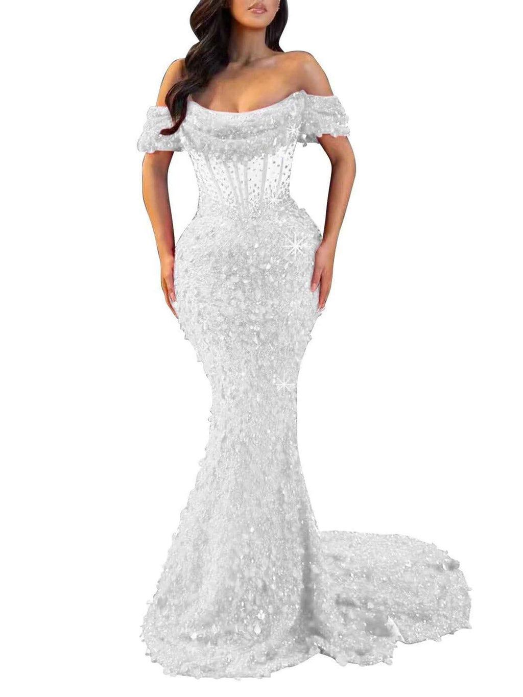 Mermaid Off Shoulder Sequin Prom Dress With Cutout Bodice