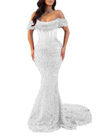 Mermaid Off Shoulder Sequin Prom Dress With Cutout Bodice