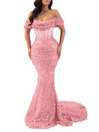 Mermaid Off Shoulder Sequin Prom Dress With Cutout Bodice