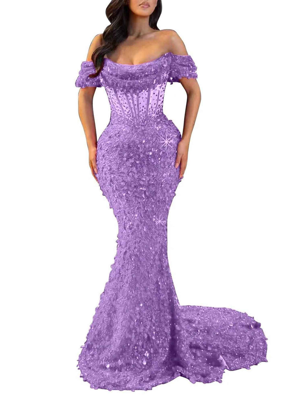 Mermaid Off Shoulder Sequin Prom Dress With Cutout Bodice