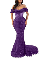 Mermaid Off Shoulder Sequin Prom Dress With Cutout Bodice