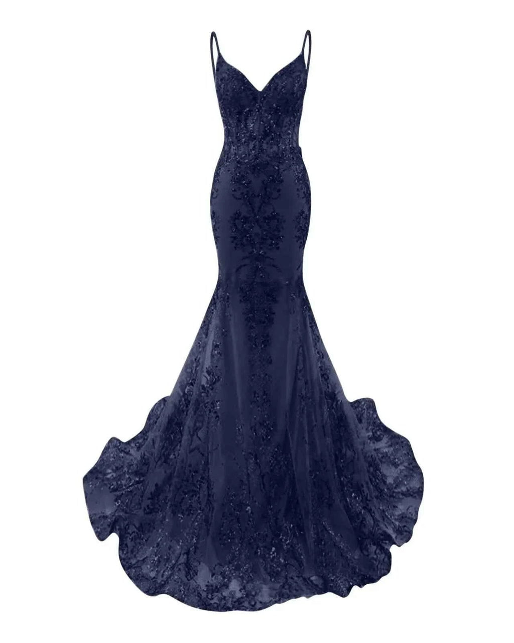 Trumpet Mermaid Long Prom Dress Spaghetti Straps Sparkly Sequin Lace Applique