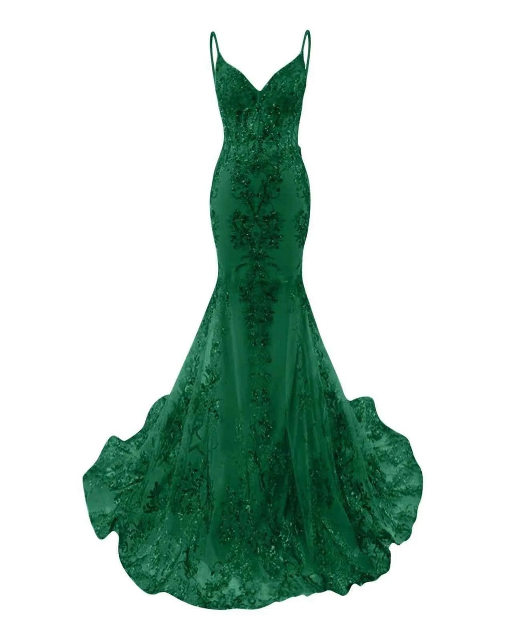 Trumpet Mermaid Long Prom Dress Spaghetti Straps Sparkly Sequin Lace Applique