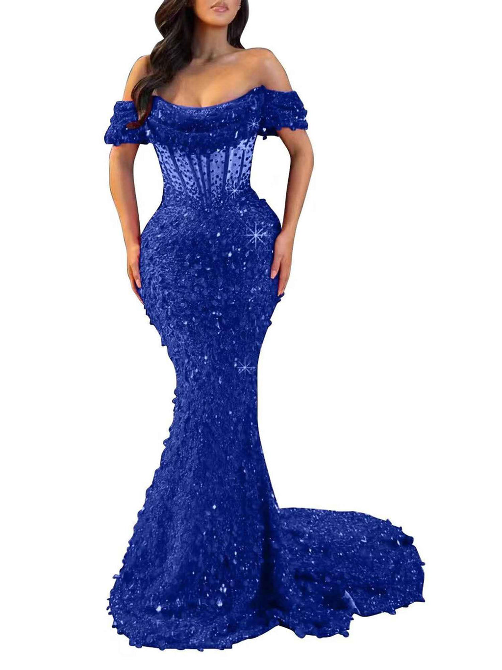 Mermaid Off Shoulder Sequin Prom Dress With Cutout Bodice