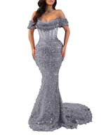 Mermaid Off Shoulder Sequin Prom Dress With Cutout Bodice