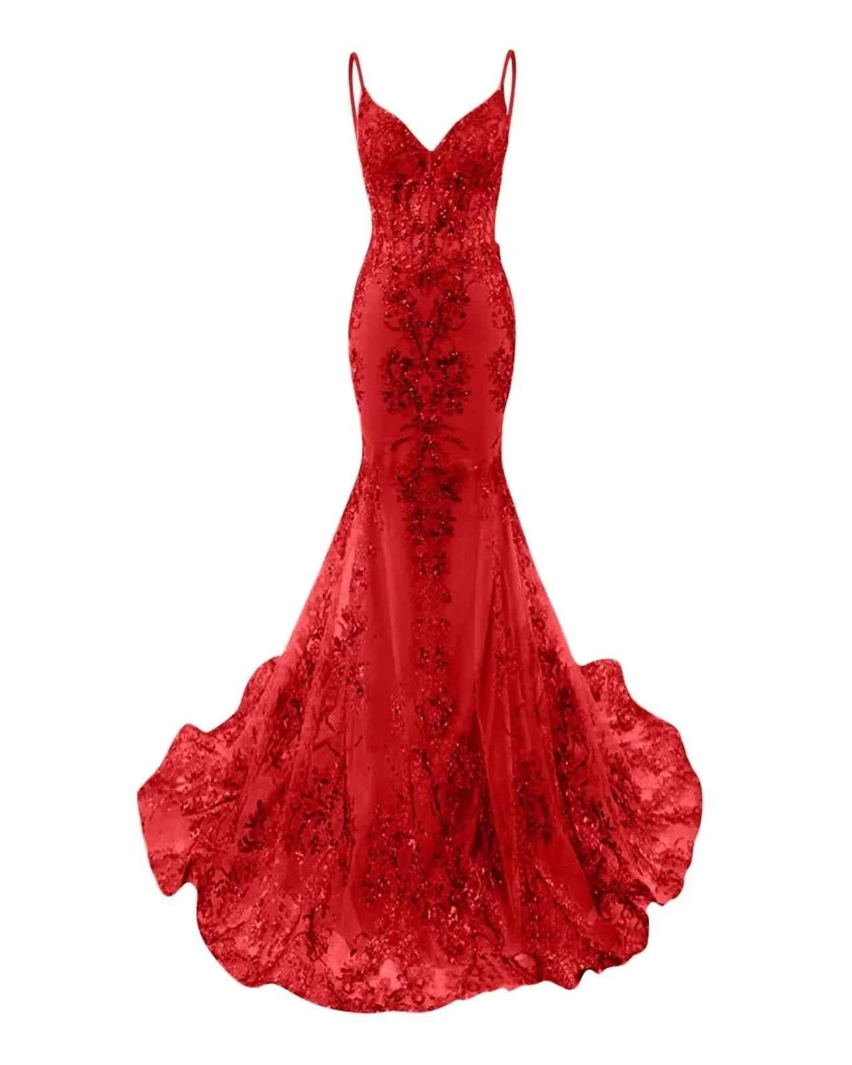 Trumpet Mermaid Long Prom Dress Spaghetti Straps Sparkly Sequin Lace Applique