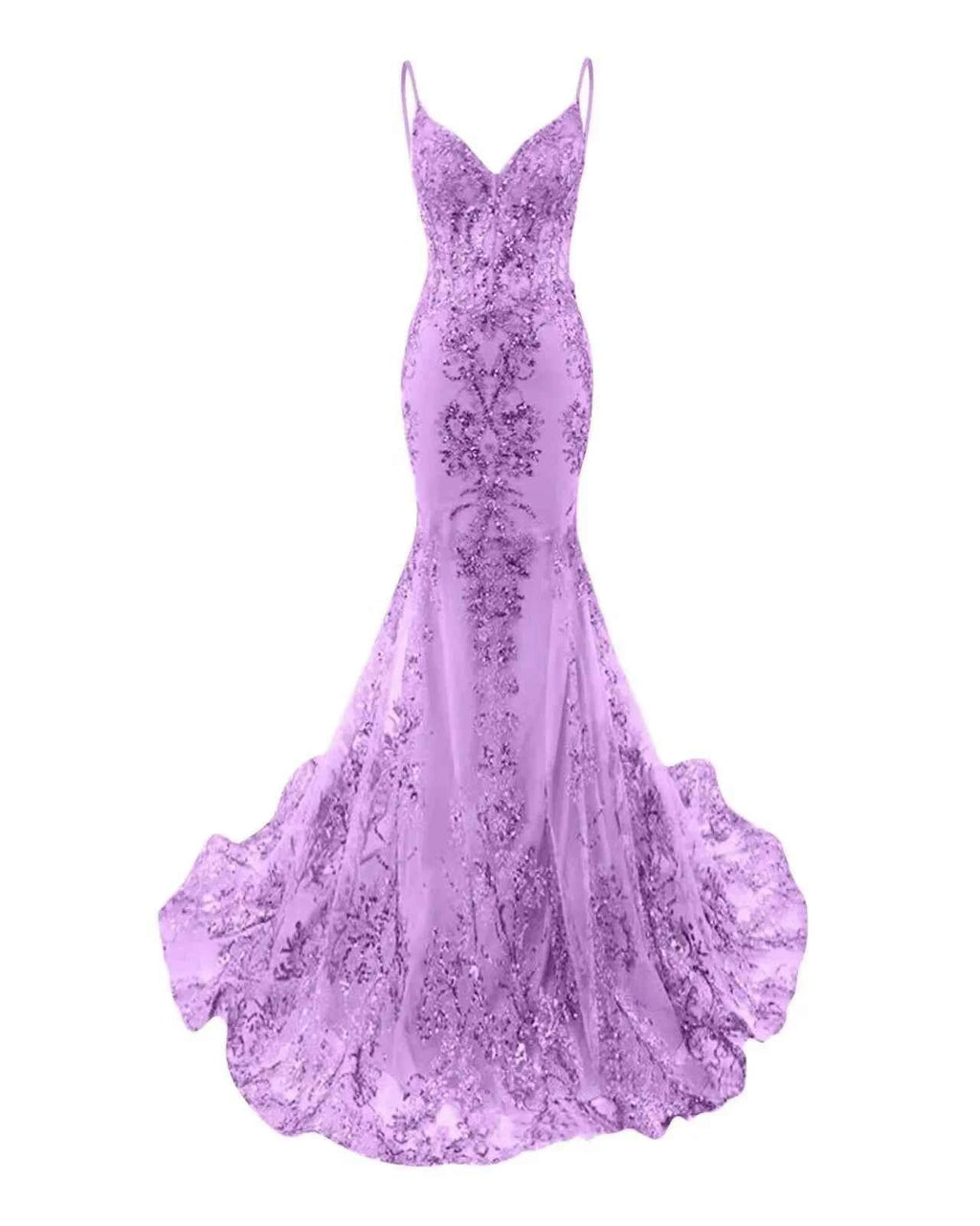 Trumpet Mermaid Long Prom Dress Spaghetti Straps Sparkly Sequin Lace Applique