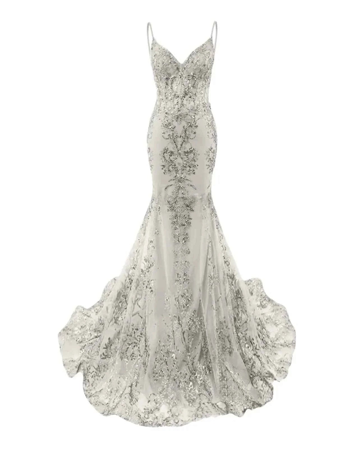 Trumpet Mermaid Long Prom Dress Spaghetti Straps Sparkly Sequin Lace Applique