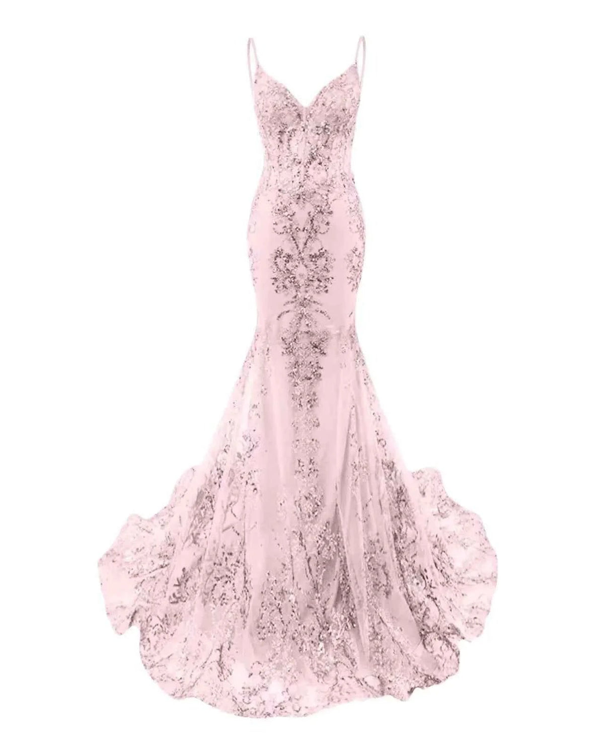 Trumpet Mermaid Long Prom Dress Spaghetti Straps Sparkly Sequin Lace Applique