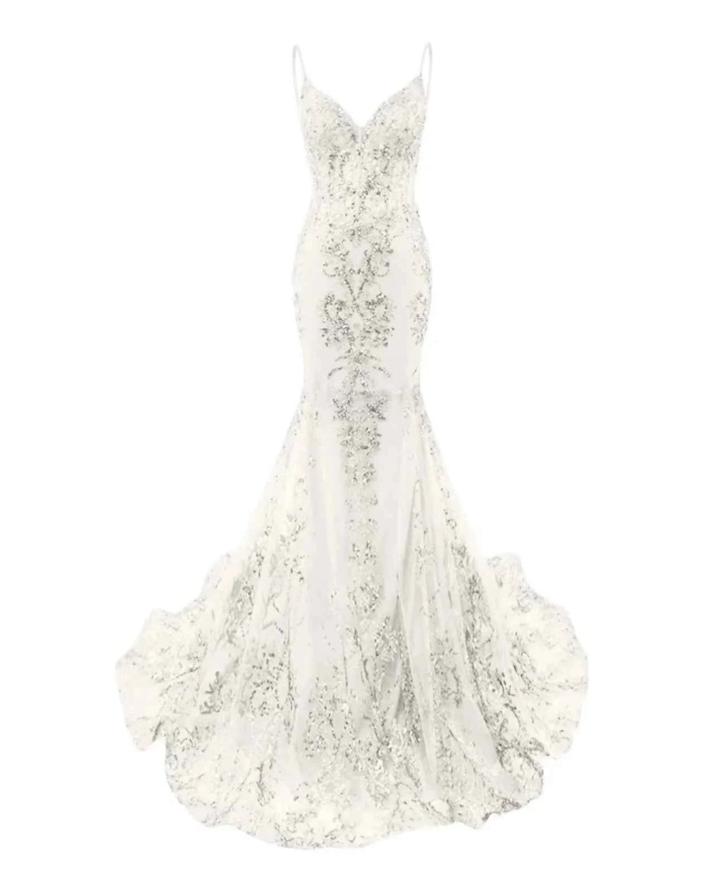 Trumpet Mermaid Long Prom Dress Spaghetti Straps Sparkly Sequin Lace Applique