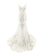 Trumpet Mermaid Long Prom Dress Spaghetti Straps Sparkly Sequin Lace Applique