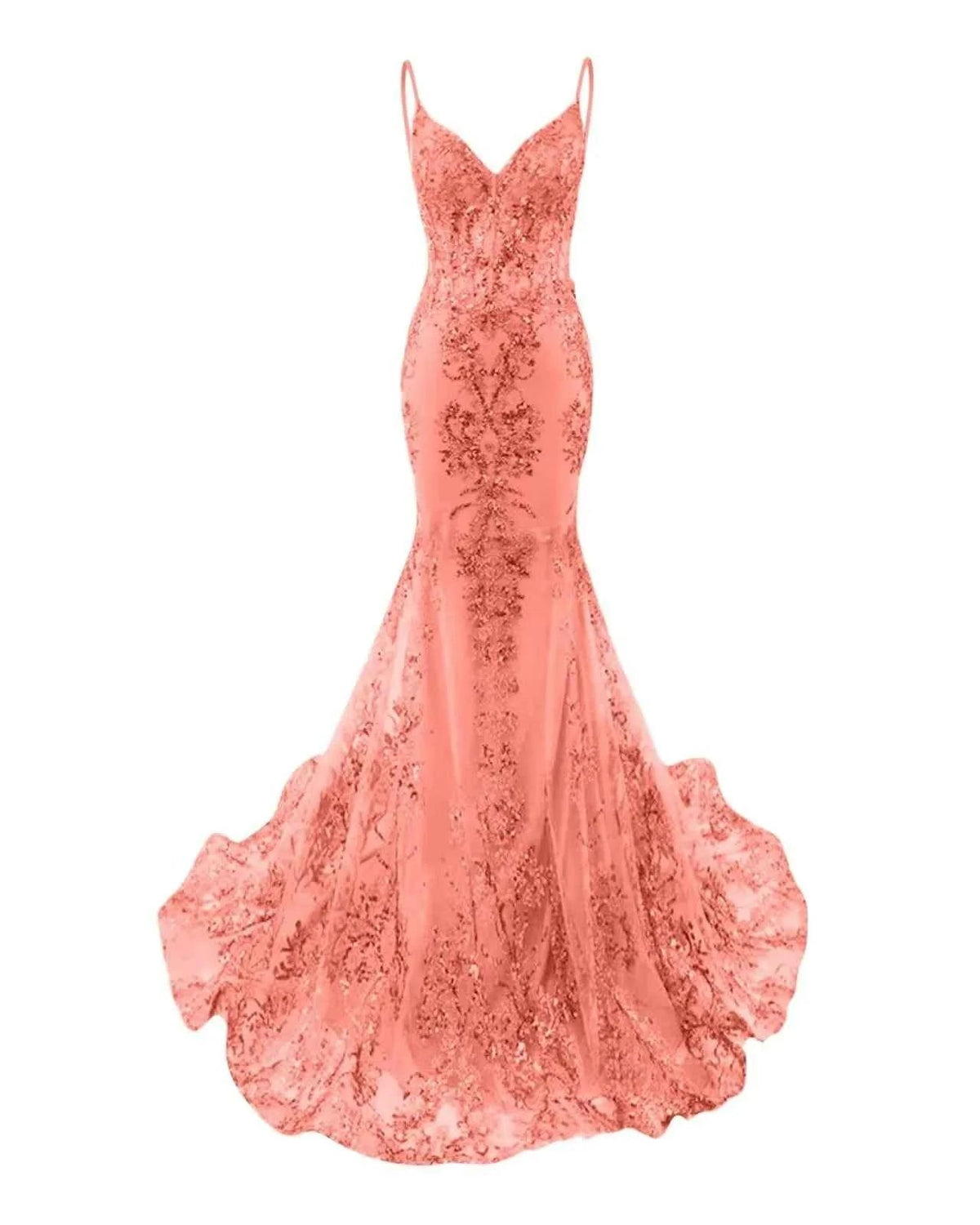 Trumpet Mermaid Long Prom Dress Spaghetti Straps Sparkly Sequin Lace Applique
