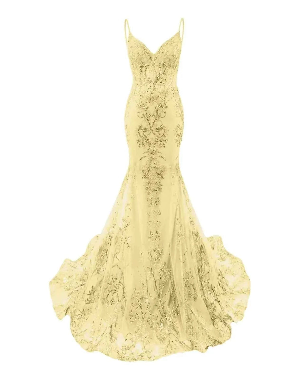 Trumpet Mermaid Long Prom Dress Spaghetti Straps Sparkly Sequin Lace Applique