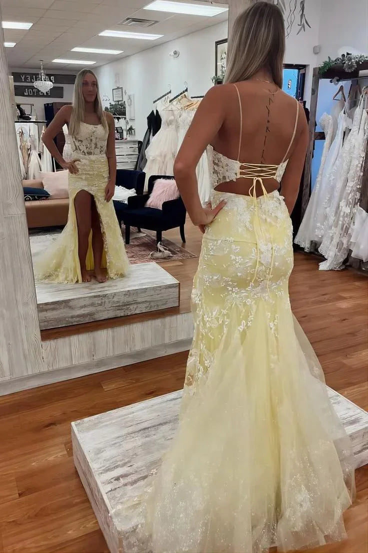 Vestido de Noite de Sereia Partida Amarelo Floral Y6465