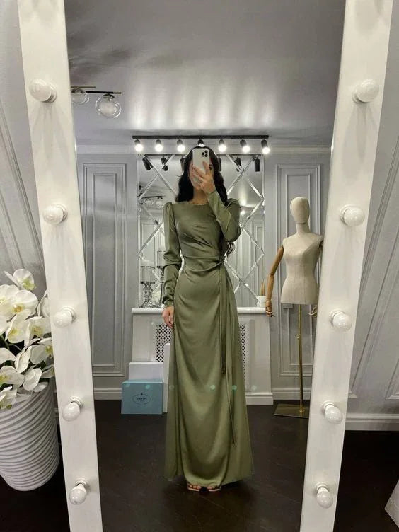 Vestido de Festa com Bainha Elegante para Convidada de Casamento Outono Comprimento até ao Chão Manga Comprida Y5897
