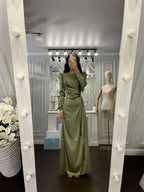 Vestido de Festa com Bainha Elegante para Convidada de Casamento Outono Comprimento até ao Chão Manga Comprida Y5897