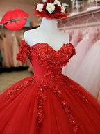 Großzügiges rotes A-Linien-Tüll-Spitzenballkleid, Süßes 16 Kleid Y1221