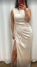 Vestido longo de cetim elegante com fenda alta para baile de finalistas Vestido formal de noite Y8451