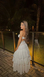 Vestido de Noite Branco Sexy de Duas Peças Vestido Branco de Férias de Verão Y6995