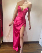 Robes de soirée formelles fuchsia pour femmes Robe longue fendue pour invité de mariage Y3091