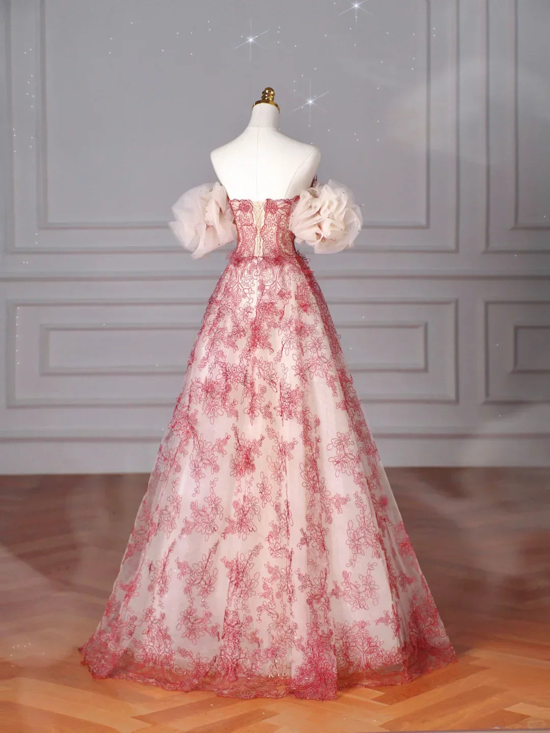 Pretty Tulle Beaded Red A Line Off The Shoulder Prom Dress Evening Dress Formal Birthday Ball Gown Y8621