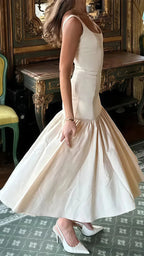 Vestido de Festa Sereia Marfim Bonito Vestido Longo de Cetim para Baile de Finalistas Y8014